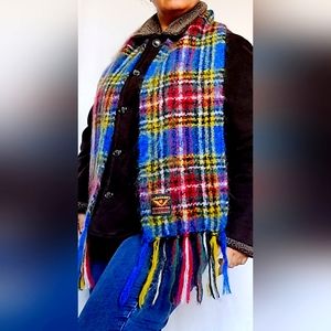 Creagaran Wool & Mohair Scarf Made in Scotland, Plaid Fringe, Multicolor.